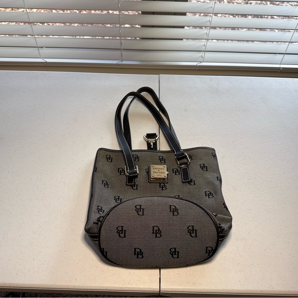 Dooney & Bourke Black and Gray Signature Shoulder Bucket Tote